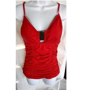 Kenneth Cole Orange Tankini Tank Swim Top Medium Ruched Cheetah Hardware